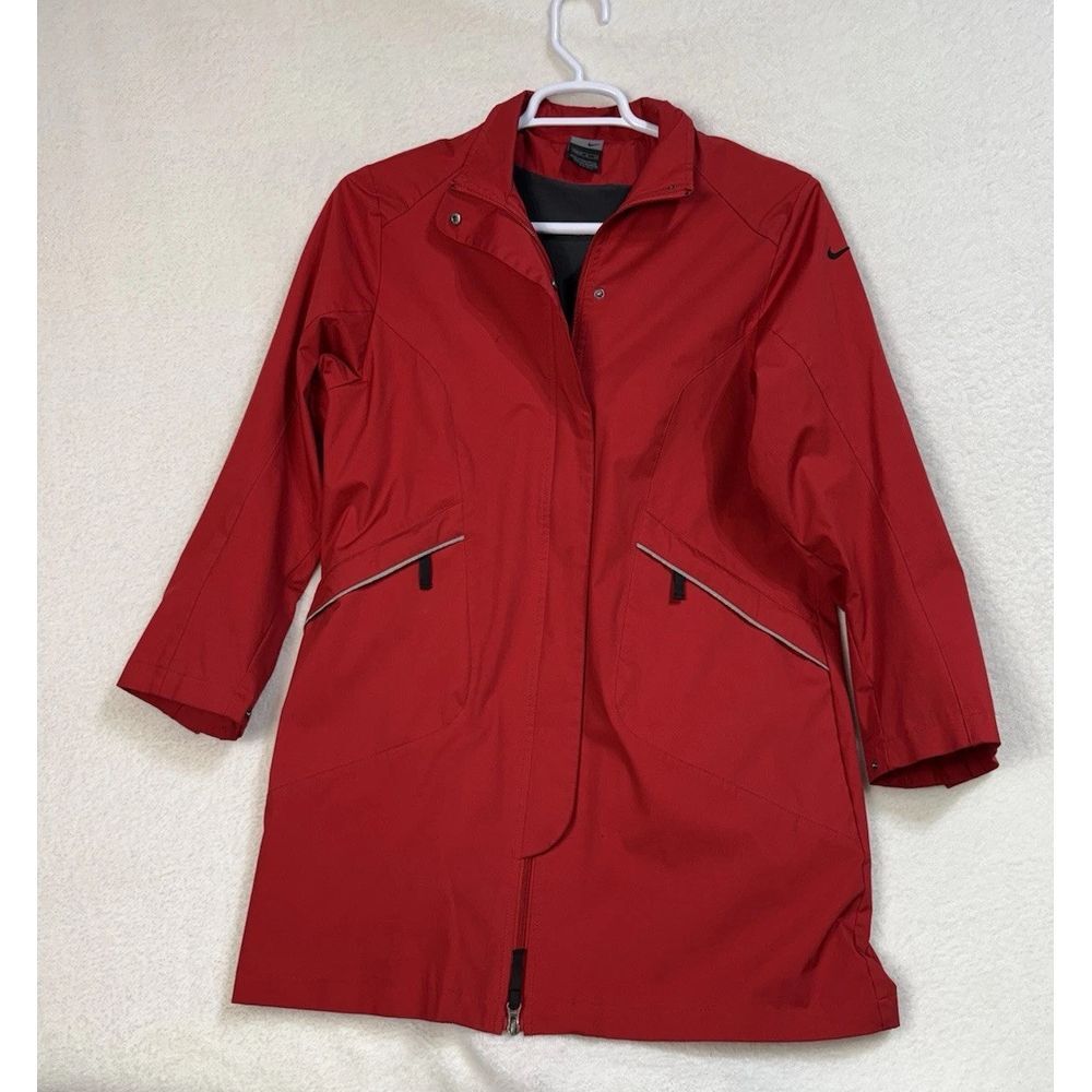 Nike Clima Fit Rain Jacket Mens Sz M Red Full Zip Snap Windbreaker Coat